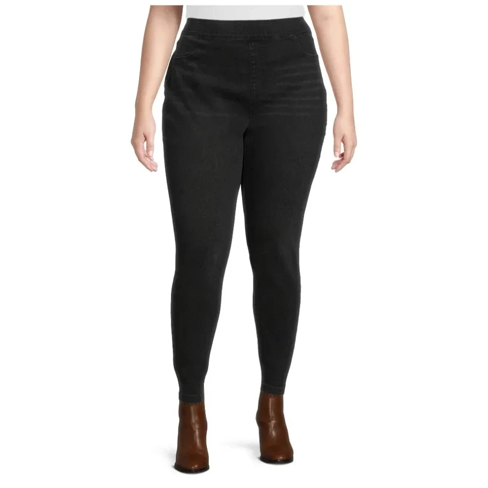 Terra & Sky Women's Plus Size 3X (24W-26W) Pull On Jegging Jeans Black